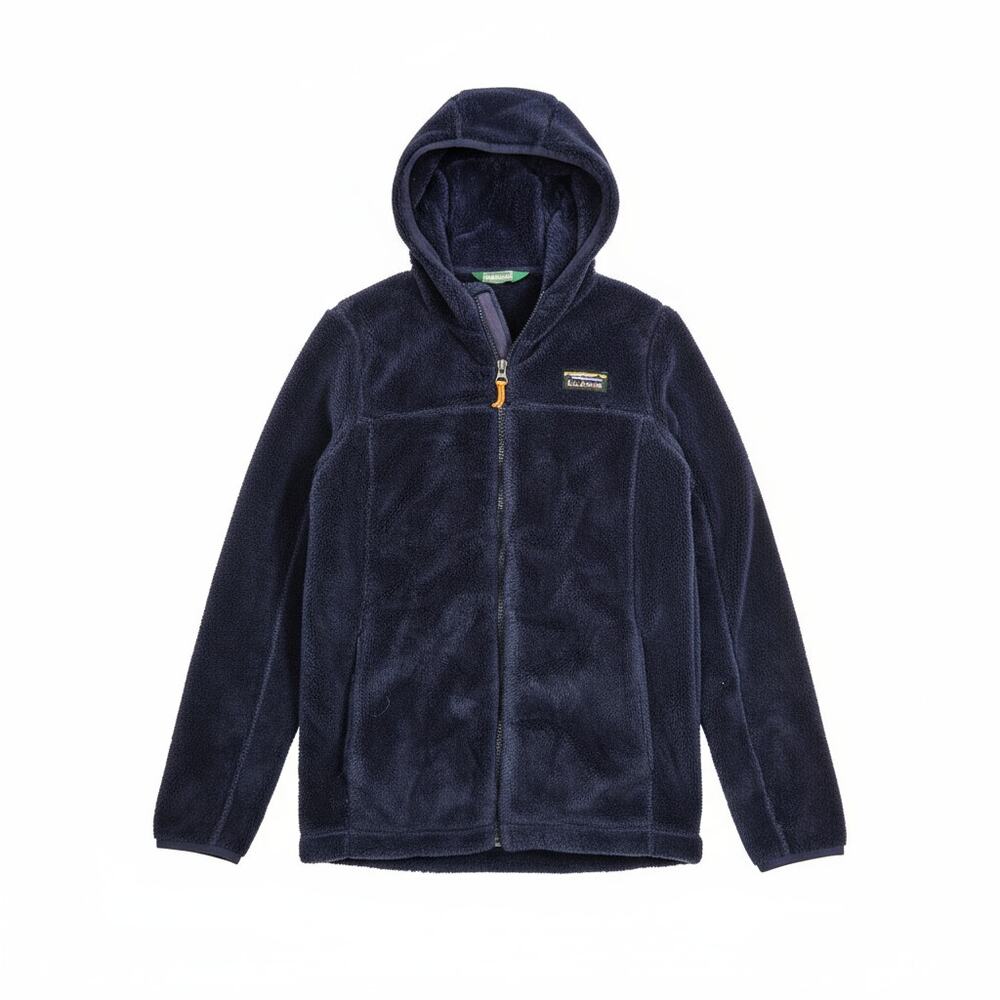 L.L. Bean Kids Hi-Pile Fleece Zip Up Hooded Navy Jacket‎ Soft Plush Sz 14-16